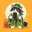 打扮成關公的賓士貓遞出一支籤,舉起另一隻手安慰你沒關係