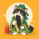 打扮成關公的賓士貓溫和地點頭,遞出一支籤